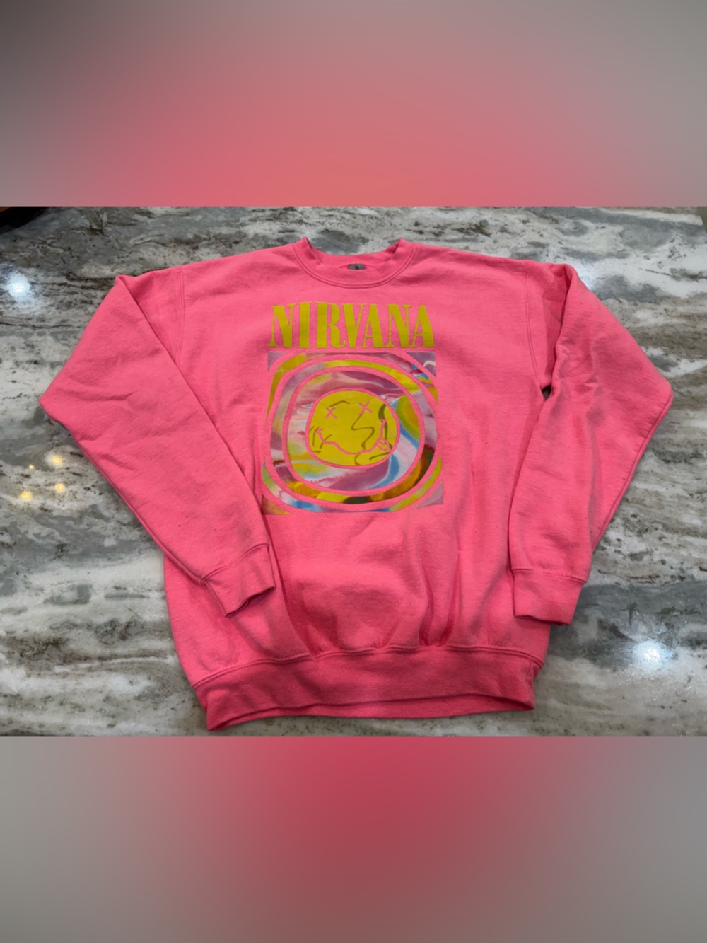 NIRVANA Neon Pink Graphic Crew Sweatshirt